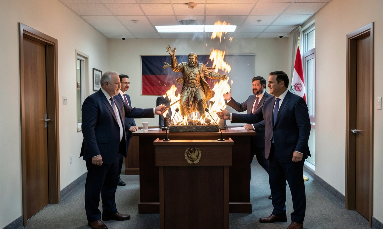 Iranians once again, during the new military aggression by the Epstein regime of the United States and Israel against their country, set fire to the idol of Baal, which was depicted as controlling Netanyahu and Trump like two puppets. #IranWar‌ #Iran #Eps